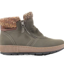 Knitted Cuff Ankle Boots - Khaki