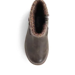 Knitted Cuff Ankle Boots - Khaki