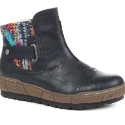 Knitted Cuff Ankle Boots - Navy