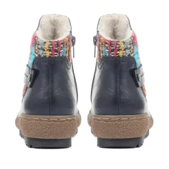 Knitted Cuff Ankle Boots - Navy