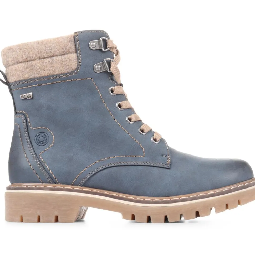 Knitted Cuff Ankle Boots - Navy