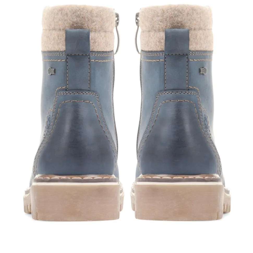 Knitted Cuff Ankle Boots - Navy