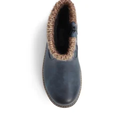 Knitted Cuff Ankle Boots - Navy