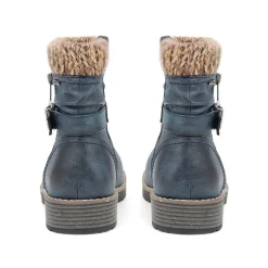 Knitted Cuff Ankle Boots - Navy