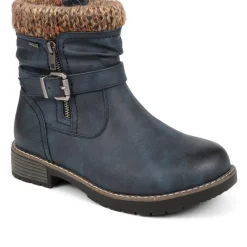 Knitted Cuff Ankle Boots - Navy