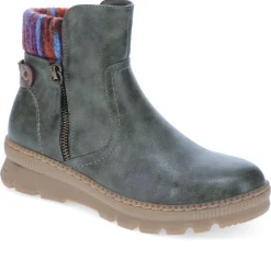 Knitted Cuff Ankle Boots - Olive