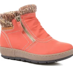 Knitted Cuff Ankle Boots - Red