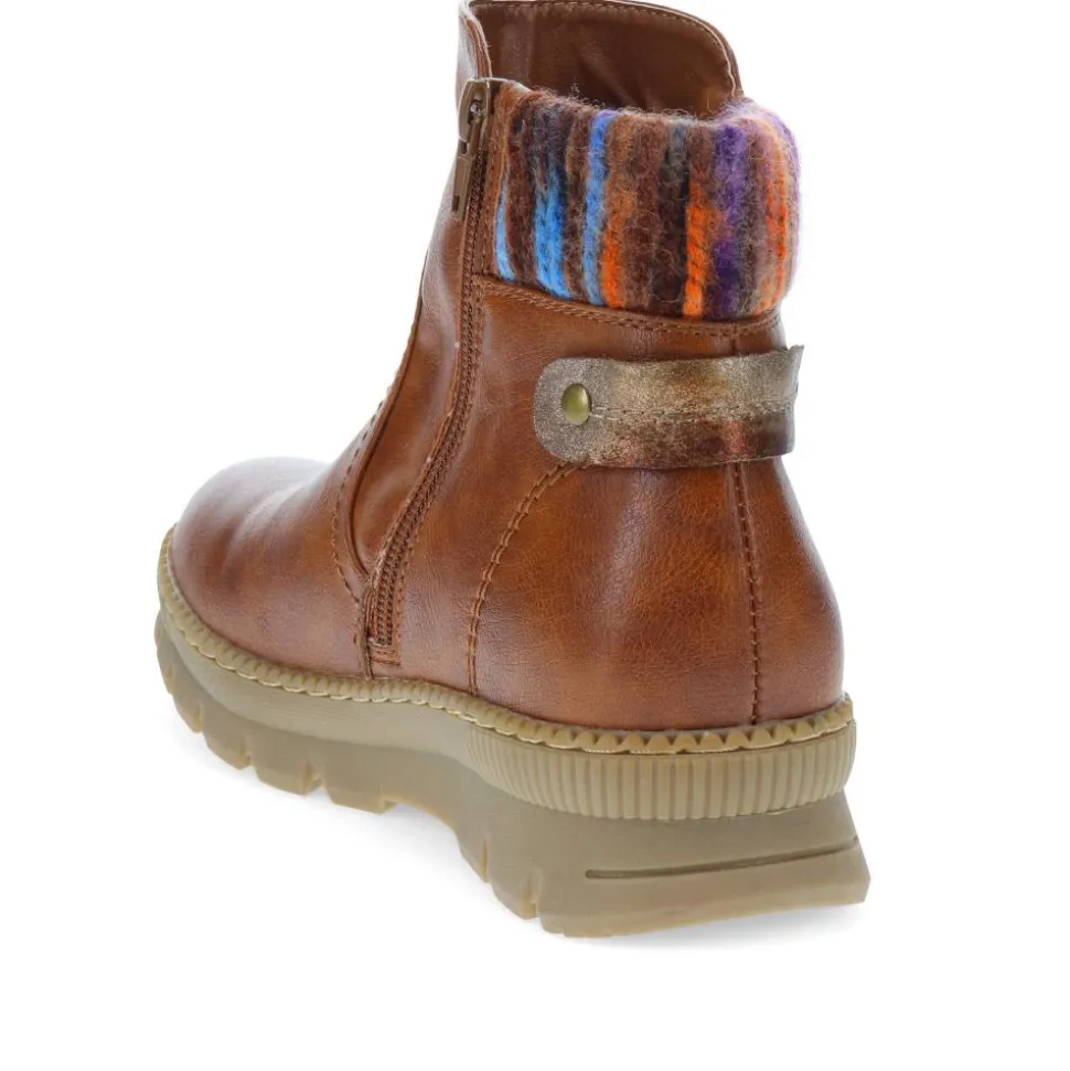 Knitted Cuff Ankle Boots - Tan