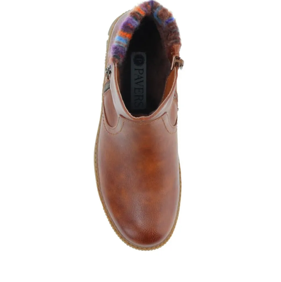 Knitted Cuff Ankle Boots - Tan