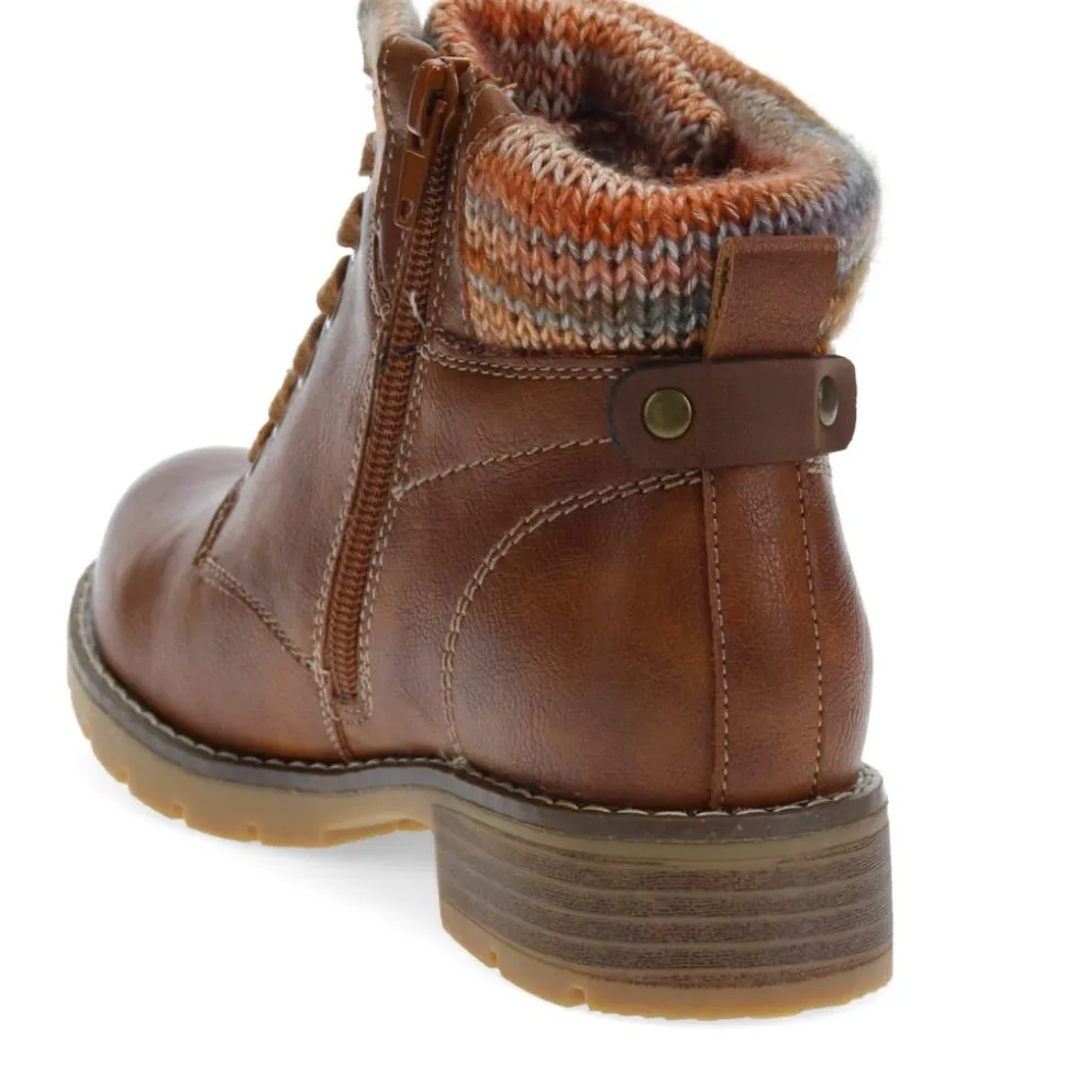 Knitted Cuff Ankle Boots - Tan