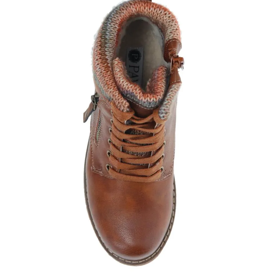 Knitted Cuff Ankle Boots - Tan