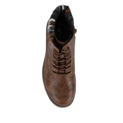 Knitted Cuff Lace-Up Boots - Brown