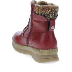 Knitted Cuff Lace-Up Boots - Burgundy
