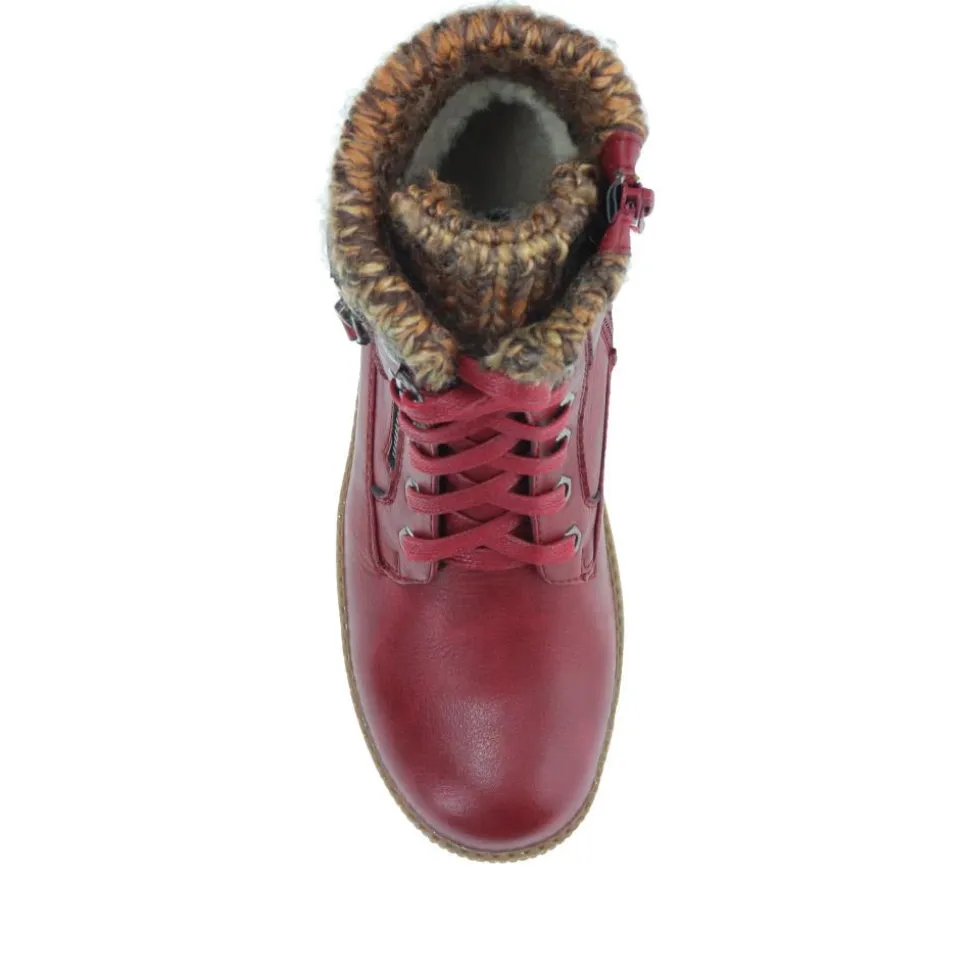 Knitted Cuff Lace-Up Boots - Burgundy