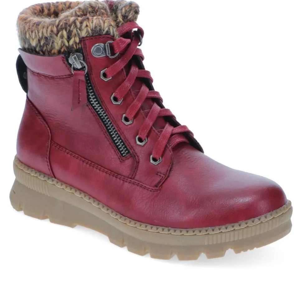 Knitted Cuff Lace-Up Boots - Burgundy