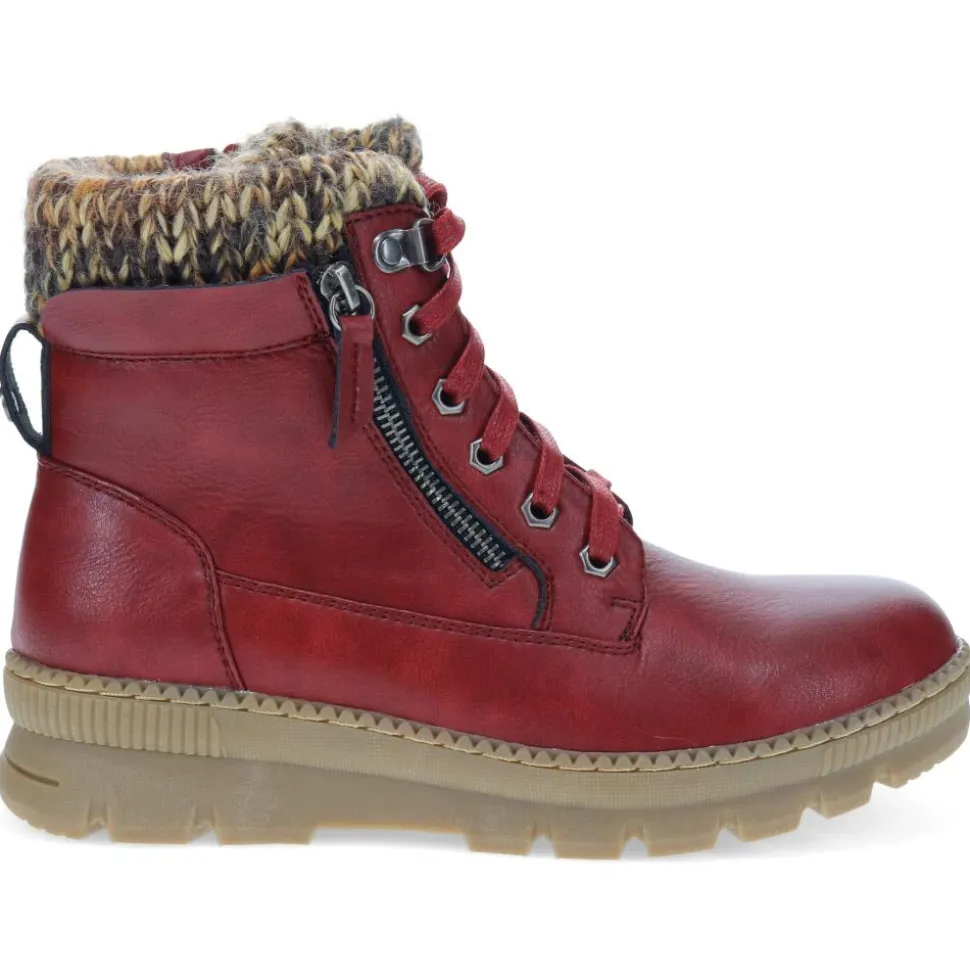 Knitted Cuff Lace-Up Boots - Burgundy