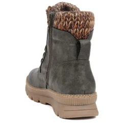 Knitted Cuff Lace-Up Boots - Olive