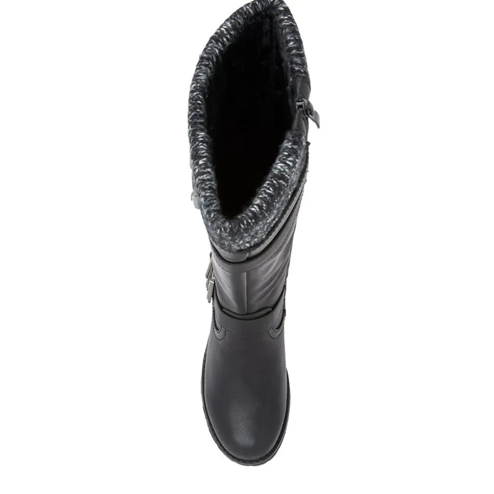 Knitted Cuff Long Boots - Black