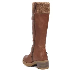 Knitted Cuff Long Boots - Tan
