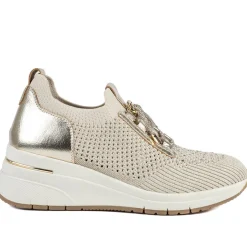 Knitted Slip On Wedge Trainers - Gold