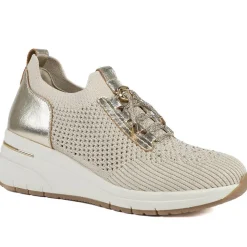 Knitted Slip On Wedge Trainers - Gold