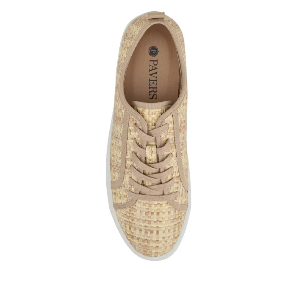 Knitted-Upper Lace-Up Trainers - Beige Multi
