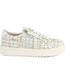Knitted Zip & Lace Fasten Trainers - Beige Multi