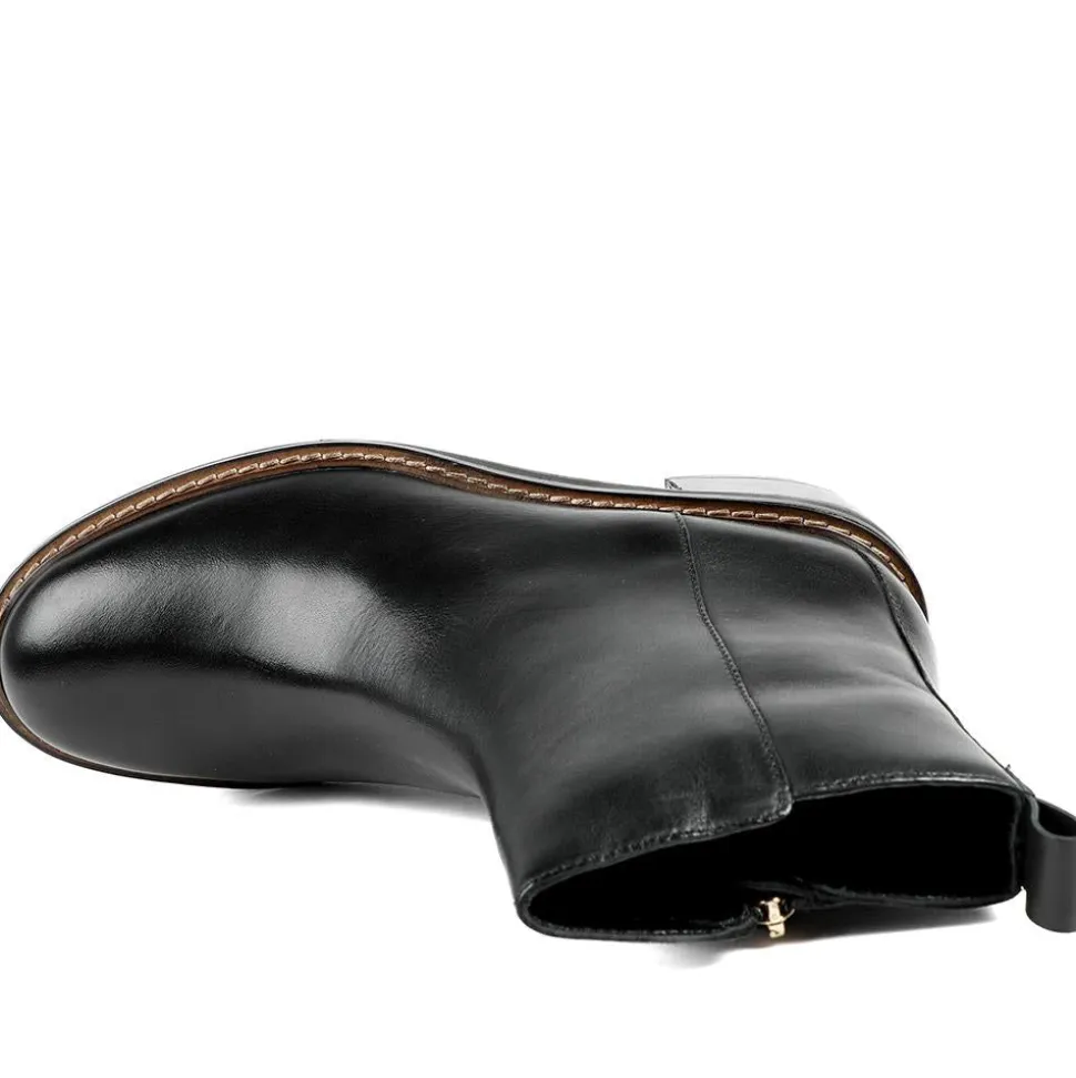 Krystel Leather Block Heel Ankle Boots - Black Leather