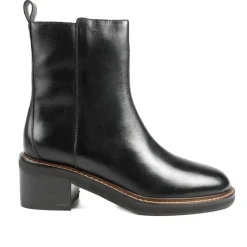 Krystel Leather Block Heel Ankle Boots - Black Leather