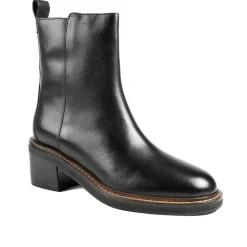 Krystel Leather Block Heel Ankle Boots - Black Leather