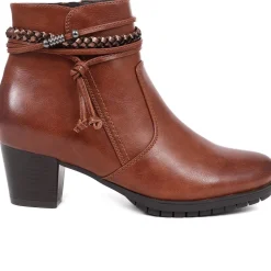 Lace-Detailed Heeled Ankle Boots - Tan