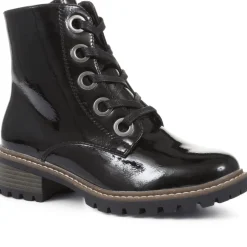 Lace-Up Ankle Boots - Black Patent