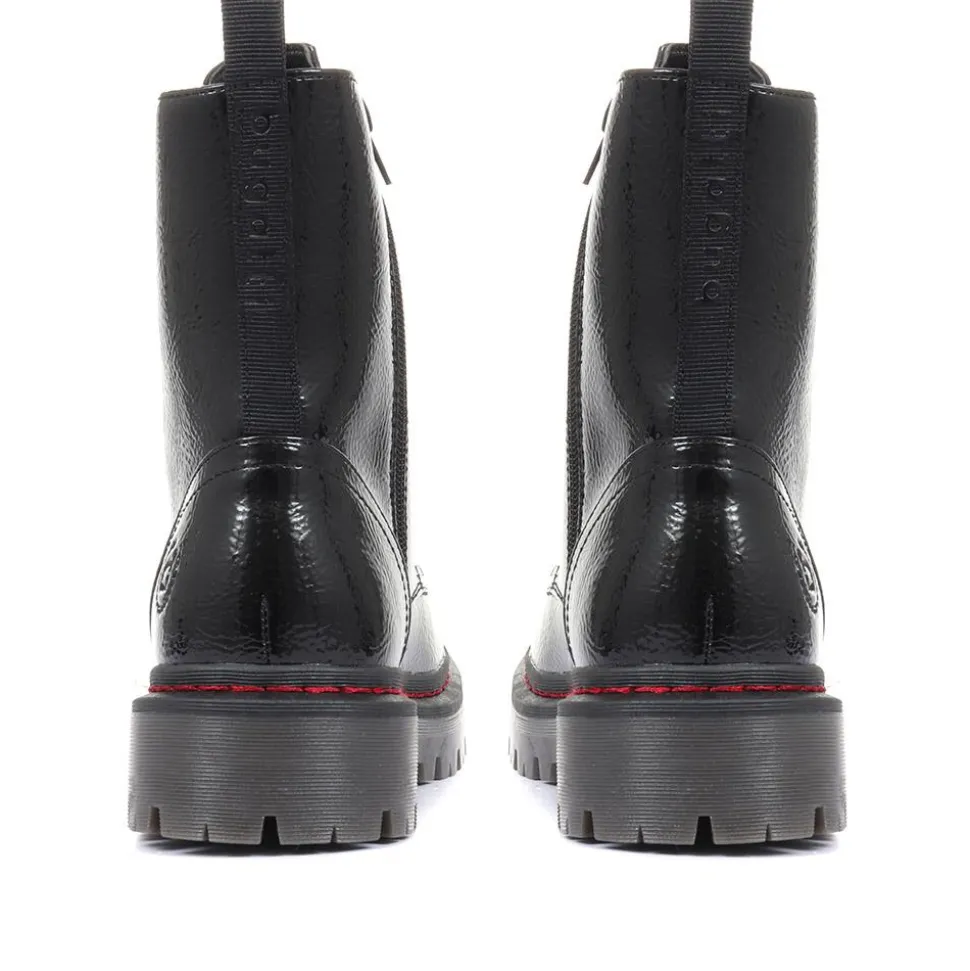 Lace-Up Ankle Boots - Black Patent
