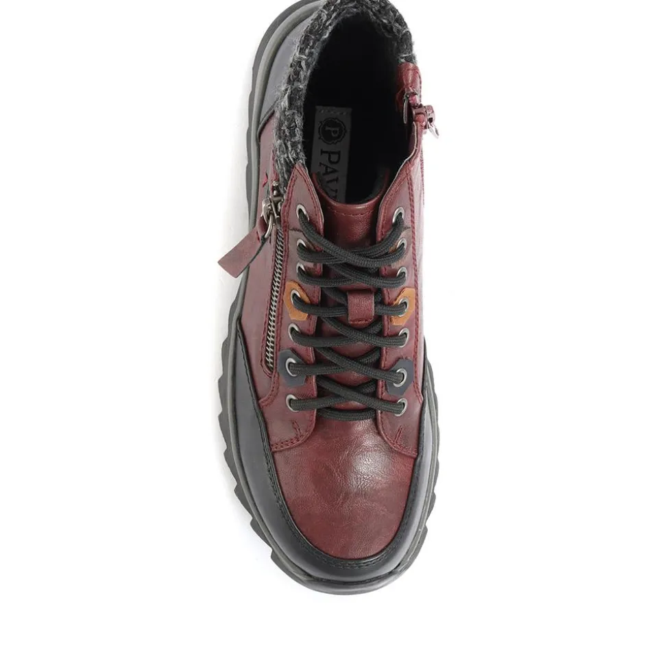 Lace-Up Ankle Boots - Burgundy
