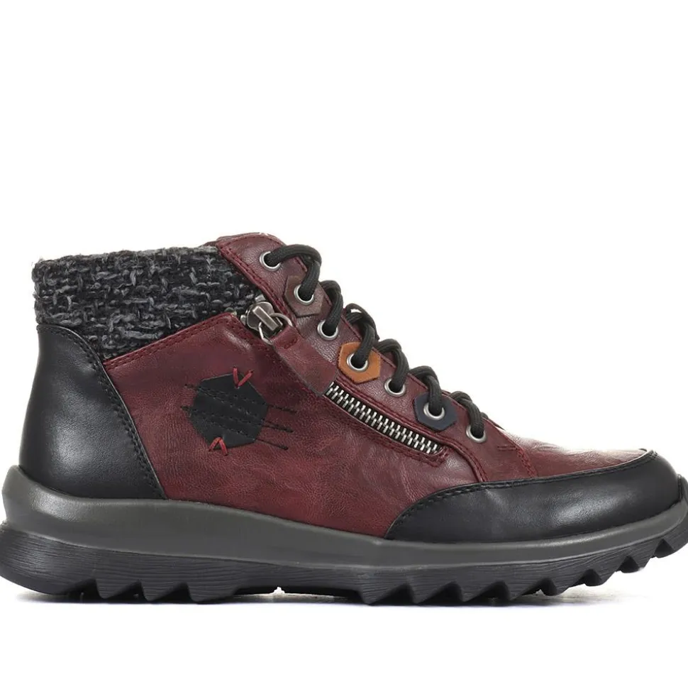 Lace-Up Ankle Boots - Burgundy