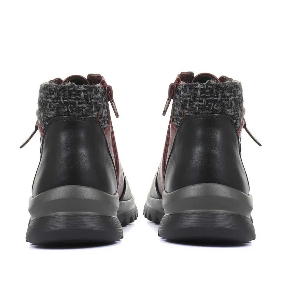Lace-Up Ankle Boots - Burgundy
