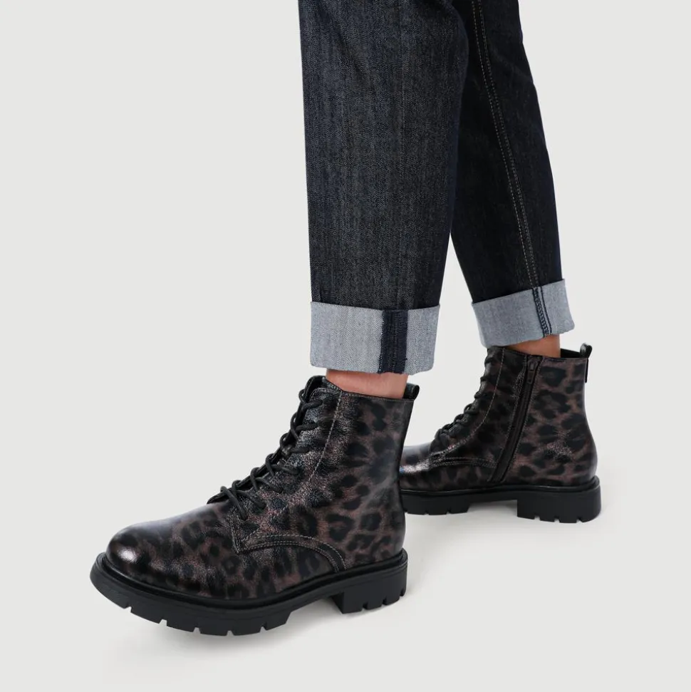 Lace-Up Block-Heeled Boots - Brown Leopard