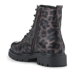 Lace-Up Block-Heeled Boots - Brown Leopard