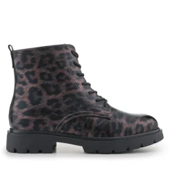 Lace-Up Block-Heeled Boots - Brown Leopard