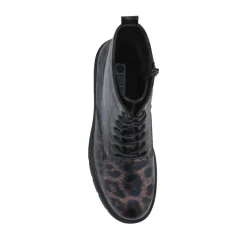 Lace-Up Block-Heeled Boots - Brown Leopard