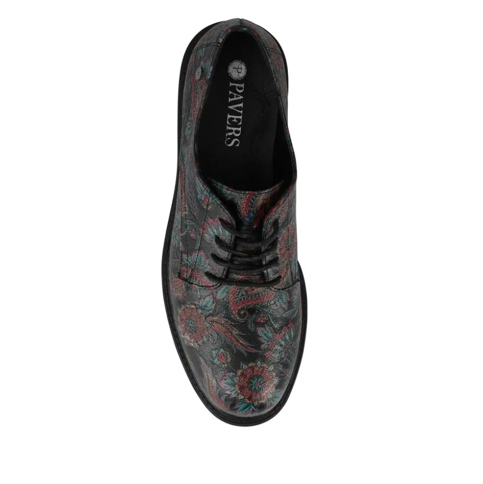 Lace-Up Block Heel Shoes - Black Paisley