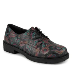 Lace-Up Block Heel Shoes - Black Paisley