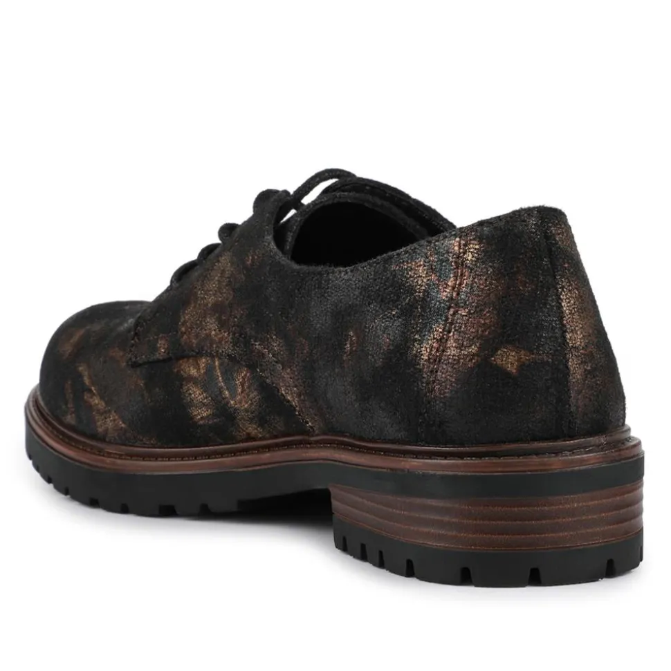 Lace-Up Block Heel Shoes - Bronze Multi