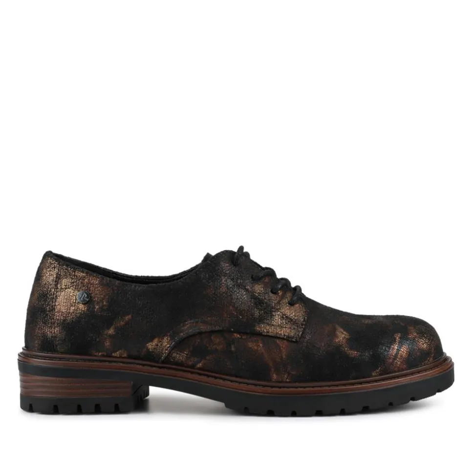 Lace-Up Block Heel Shoes - Bronze Multi