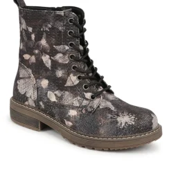 Lace-Up Boots - Black Floral