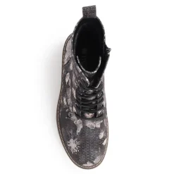 Lace-Up Boots - Black Floral