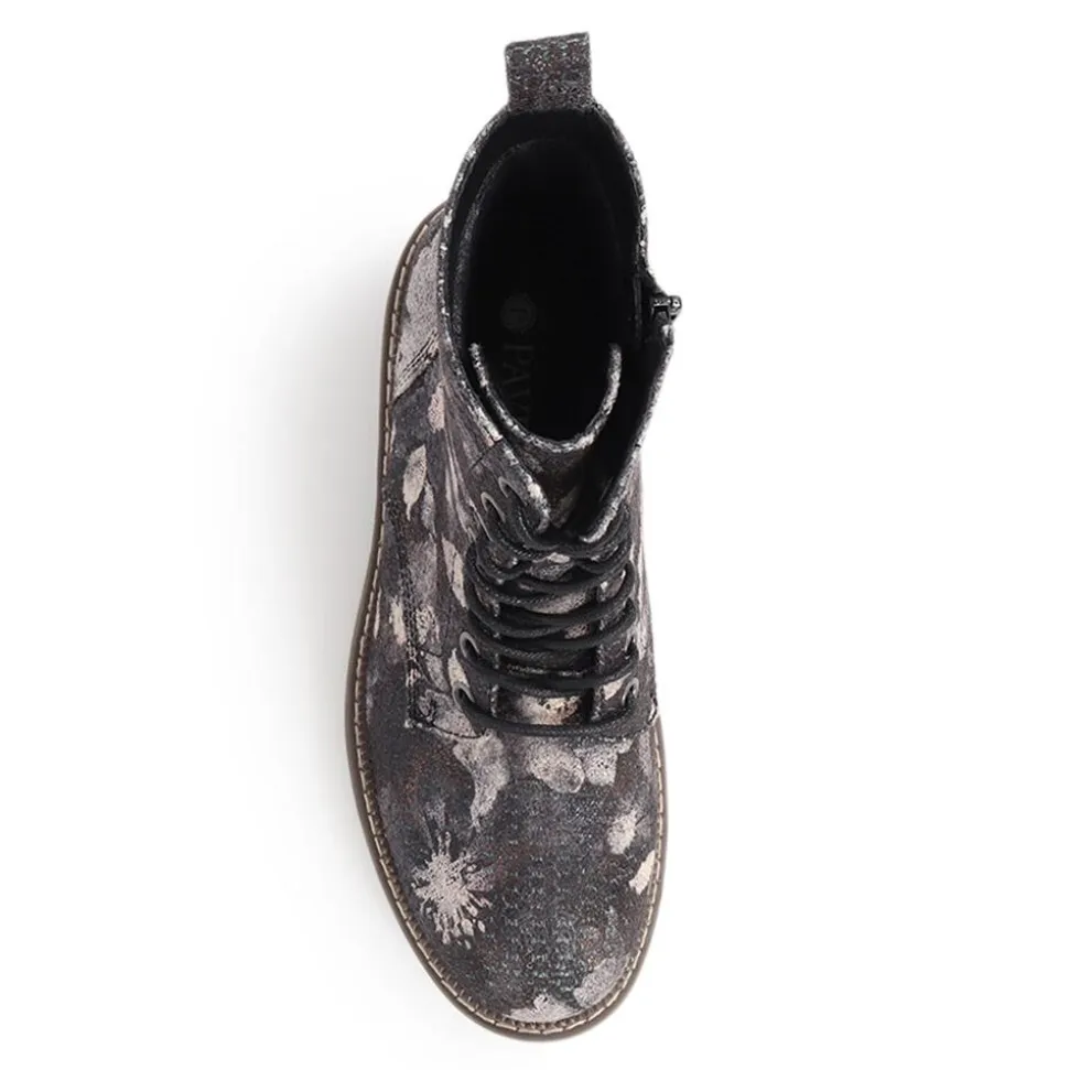 Lace-Up Boots - Black Floral