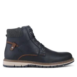Lace Up Boots With Fabric Cuff - Navy