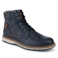 Lace Up Boots With Fabric Cuff - Navy