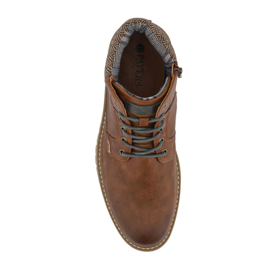 Lace Up Boots With Fabric Cuff - Tan